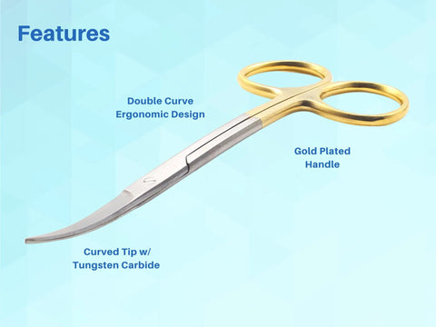 Double Curved Scissors Four And A Half Inch With Pro Grade Tungsten Carbide Inserts And Gold Plated Handle LaGrange Design