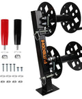 Beefy Heavy Duty Dual Welding Cable Reel With 10 Degree Tilting Base, steel construction, hardware components visible
