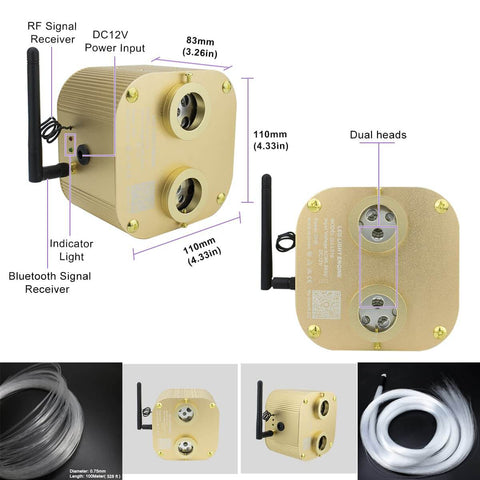 Next-Level Bluetooth 20W Dual-Port Fiber Optic Star Ceiling Kit With 860 Fiber Strands 13.1Ft Each RGBW Lights unit and controls