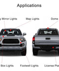 Diagram showing 12 Piece 6000K White Dodge Ram Interior LED Lighting Kit Replacement for 2009 through 2018 Ram 1500, 2500, 3500 applications.