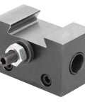 Close-up of Top Shelf Quick Change Tool Holder for Mini Lathe and CNC machining builds made from high carbon steel.