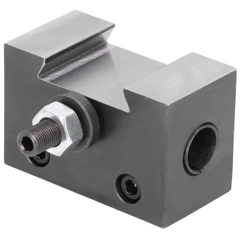 Close-up of Top Shelf Quick Change Tool Holder for Mini Lathe and CNC machining builds made from high carbon steel.