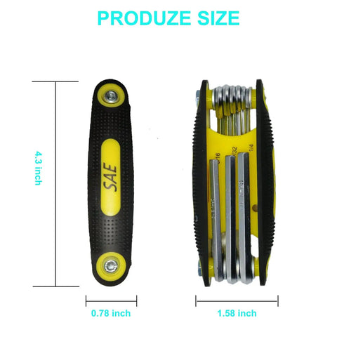 Top Shelf 17 Piece Folding Allen Wrench Set With Flex Head Metric And SAE Hex Keys, showing compact dimensions and SAE grip.