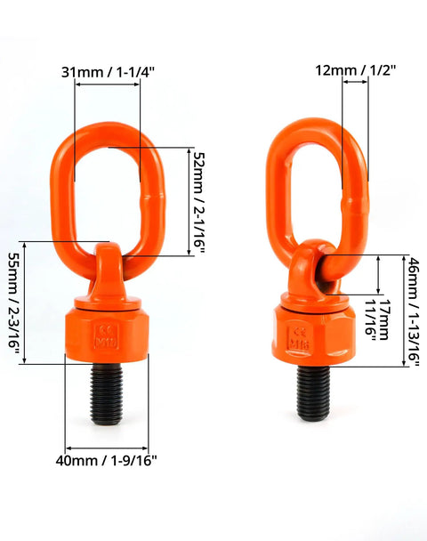Beefy Heavy Duty M16 Swivel Hoist Ring Two Pack 1.12 To 2 Ton Working Load Limit 360 Degree Rotation G80 Alloy Steel 1080 MPa