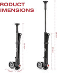High Pressure Bike Shock Pump 300 PSI With Gauge in two sizes, showing product dimensions and measurements in black finish