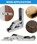 Heavy Duty Folding Shelf Brackets With Self Locking Hinges 2 Pack Hidden Screws in use on cabinets and furniture DIY projects