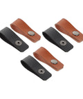 Six Piece Slick Leather Cable Straps For Usb Gadgets And Headphones Black Anti Tangle Wire Ties in black and brown.