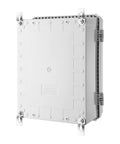 Heavy Duty IP67 Waterproof Junction Box With Hinged Grey Cover, sturdy plastic enclosure for DIY wiring jobs, wall-mounted design.