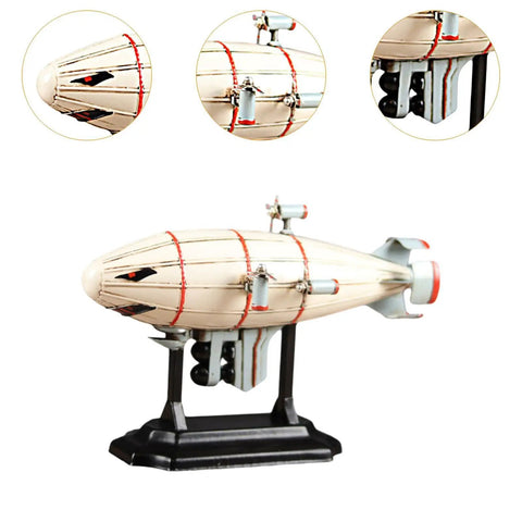 Airship Model Collectible Ornament With Stand For Living Room And Café Iron Craft In White Large Size Realistic Vintage Airship Decor