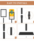 Heavy Duty 11x17 Standing Sign Holder With Adjustable Pedestal assembly steps showing frame, pole, and base