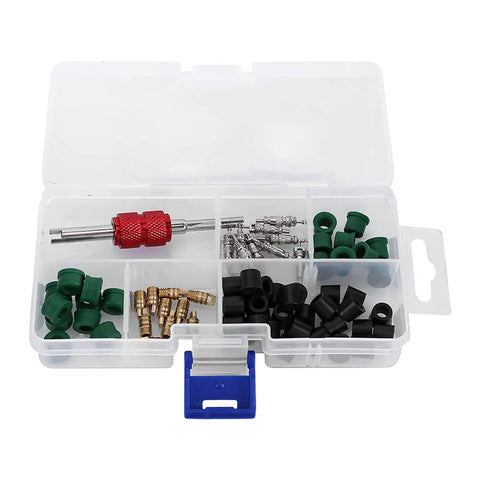 All In One HVAC Hose Gasket Kit For Air Conditioning Repairs 71 Piece Seal Set With 10 Valve Cores 50 Hose Gaskets 10 Valves