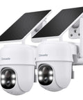 2K Wireless Outdoor Security Camera System With Solar Panel And Battery Power, 360 Degree Pan, AI Human Detection, Color Night Vision, SD Card Storage, 2 Pack, 2.4G WiFi, Alexa Compatible