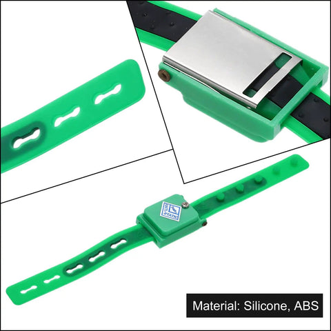 Cordless Anti Static Wrist Strap with Adjustable Silicone Bracelet, ESD Safe, Green, for Computer Electronics Repair, Material: Silicone, ABS