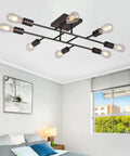 Eight Light Sputnik Chandelier in Oil Rubbed Bronze, Vintage Mid Century Semi Flush Mount Ceiling Fixture for Living Room
