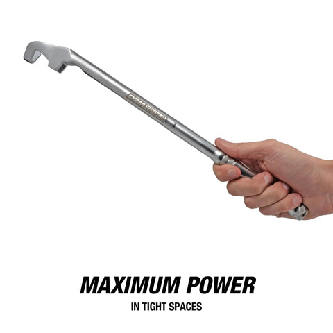 Hand holding Torque Boost Wrench Extender Tool For Tight Spaces Universal Wrench Extension To Loosen Rusted Bolts And Jammed Fasteners
