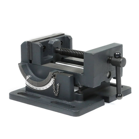 Built Like A Tank 4 Inch Angled Vise For Benchtop Drill Press And Industrial Machining Tools Precision Steel Clamp with adjustable tilt.