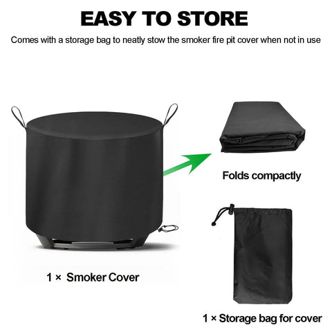 Heavy Duty Water Resistant Fire Pit Cover For Summit 24 Inch Solo Stove with storage bag, folded and open view