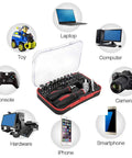 61 In 1 Ratcheting Screwdriver Set With Magnetic Bits And Rotatable Handles Sockets And Bits For Computers Electronics And Furniture Home Repair Kit Built For Quick Fixes And Everyday DIY Projects with compatible devices listed: laptop, computer, smartphone, camera, iPhone, console, toy, and hardware
