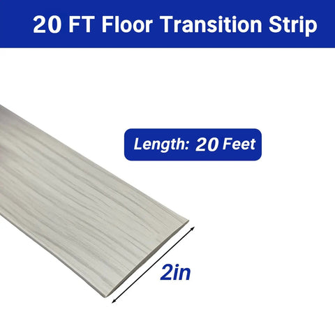 Peel And Stick Self Adhesive Vinyl Floor Transition Strip 20 Feet Long Rubber Door Edge Trim For Vinyl Flooring, 2 Inch Wide