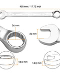 36mm Metric 12 Point Box End Wrench With 15 Degree Offset Chrome Vanadium Steel Industrial Grade Built To Last details and dimensions