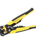 Jauarta 5-In-1 Automatic Wire Stripper Tool for Electricians Heavy Duty Crimper Cutter And Peeler Pliers in yellow with grip handle.