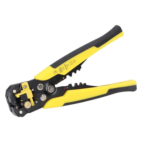 Jauarta 5-In-1 Automatic Wire Stripper Tool for Electricians Heavy Duty Crimper Cutter And Peeler Pliers in yellow with grip handle.