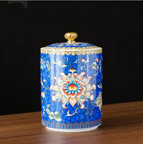 Premium Ceramic Tea And Coffee Canisters Keep Your Daily Stash Locked Down With True Airtight Sealed Lids designed with blue floral patterns.