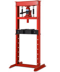 Heavy Duty 12 Ton H Frame Hydraulic Shop Press For Garage Floor Use, Adjustable Pressure With Plates, Red Finish