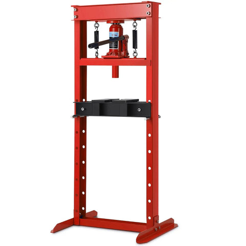 Heavy Duty 12 Ton H Frame Hydraulic Shop Press For Garage Floor Use, Adjustable Pressure With Plates, Red Finish