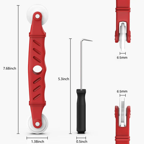 Dual Head Window Screen Roller Tool Set With Spline Removal Hook for Easy Screen Installation and Repair, red handle, 7.68 inches