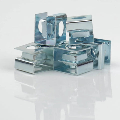 25 Piece Slide On Cage Nuts With Sleek U Shape Build And Zinc Plated M5 Thread for hassle free server rack mounting, heavy-duty metal fasteners.