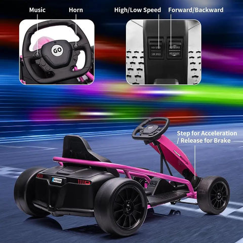 Ride On Go Kart For Kids With 24V 9Ah Battery Dual 300W Motors 8 MPH Fast Drifting Circuit Car Electric Ride On Toy