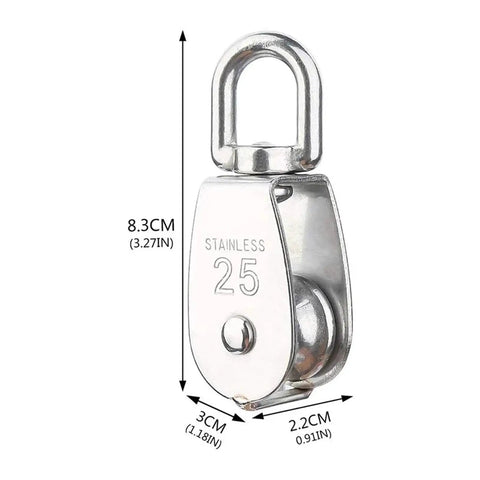 8 Pack Stainless Steel Cable Pulley Wheel Set For Lifting, 25mm M25 Single Pulley Block, Swivel Rope Wheel For Wire Rope, 360 Degree Rotation, Rust Resistant, Built Tough, 8.3cm stainless pulley