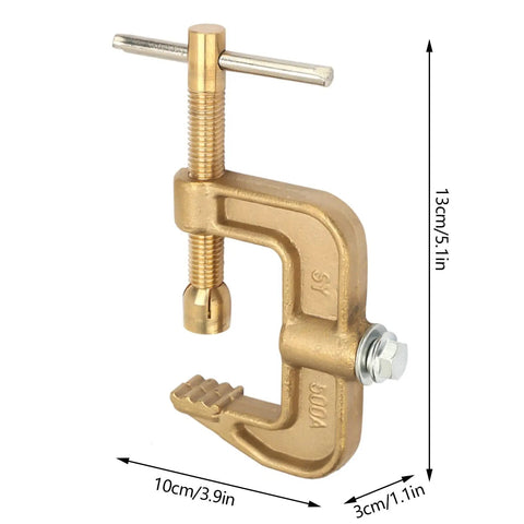 Top Notch 500 Amp Brass Grounding Clamp G-Shape For Welders, 13cm x 10cm size, durable brass construction for reliable use.