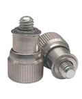 Stainless Steel Captive Panel Screws Featuring Knurled Thumb Knobs And Spring Loaded Action Premium Metric Fasteners close-up view of two screws.