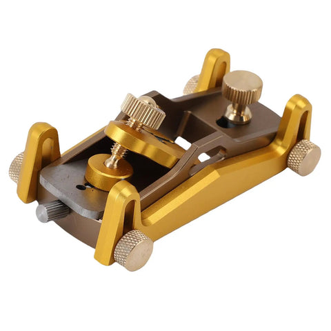 Rock Solid Aluminum Short Planer For Fine Woodworking, adjustable low angle hand plane, gold and silver design details.