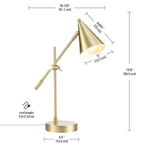 Dope Mid Century Modern 18 Inch Desk Lamp With Matte Brass Finish Adjustable Height Balance Arm Rotary Switch On Shade