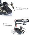 Adjustable Rechargeable LED Work Light with Magnifier and secure clamp for mechanics soldering with rotatable function.
