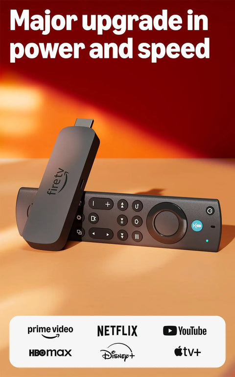 Next Level 4K Streaming Device With AI Powered Search And Wifi 6E Support For Crisp Live TV Without Cable Or Satellite Plus Voice Guided Home Theater Setup For Chill Binge Watching Nights, featuring a black streaming stick and remote.
