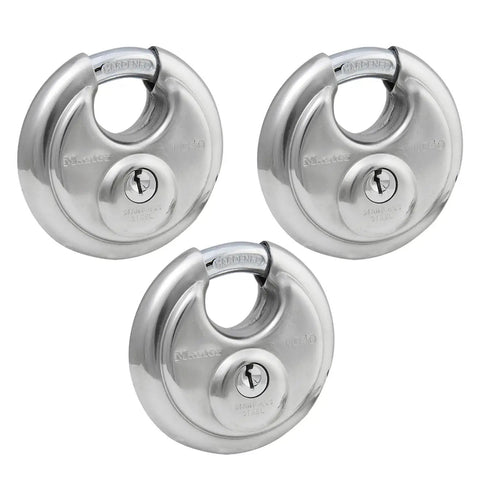 Shrouded Stainless Steel Disk Padlock 2.75 Inch Wide Body Keyed Alike Heavy Duty Indoor Outdoor Storage Lock For Garage Shed And Trailer Pack Of 3 Weatherproof Corrosion Resistant Finish