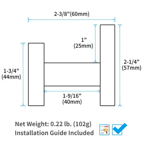 Dimensions diagram of Matte Black Stainless Steel Towel Hook For Bathroom Wall Mount No Fuss Modern Hand Towel Coat Rack.