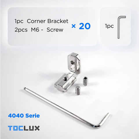 20 Pack 4040 Aluminum Extrusion Hidden Inside Connectors L Shape Corner Brackets With Hex Screws T Slot Linkage Fittings For 40 Series Profiles Zinc Alloy Rustproof with M6 screws