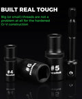 Close-up of 13 Piece Magnetic Tap Socket Set With 1/4 and 3/8 Inch Drive Square Sockets And Tap Handle on black background