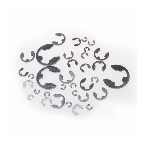 Top Shelf 316 Stainless Steel E Clip External Retaining Rings Tough Shaft Fasteners assorted sizes M2 to M10 for tool repairs