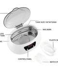 Heavy Duty Ultrasonic Cleaner Bath With Smart Timer For Sparkling Jewelry Glasses And Dental Tools, stainless steel tank, control panel view.