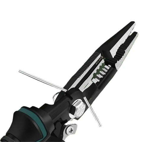 Close-up of Premium Multifunctional Electrical Wire Stripper And Crimping Pliers showing precision stripping jaws and wire cutting features.