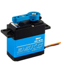 Heavy Duty Digital Servo Motor Pushing 35kg Torque On 7.4V High Voltage Full Metal Gear Assembly 360 Continuous Rotation Heat Protected Setup, blue casing, side view.
