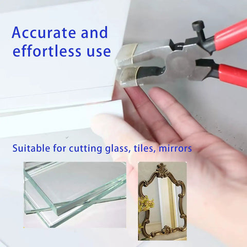 Glass Cutting Tools Set For DIY Projects Glass Cutter Kit With Running Pliers and Breaking Pliers in use on glass edge