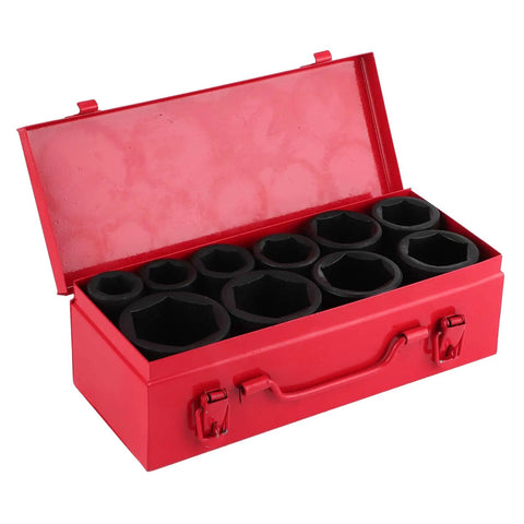 Big Grip 3/4 Inch Drive Metric Deep Impact Socket Set With CrMo Steel Heavy Duty Tool Kit For Car Auto Repair And Garage Use Includes 10 Pieces Ranging 6 To 50mm 6 Point Design Made Tough For Real Hardcore Jobs in red steel box
