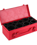 Heavy Duty Deep Impact Socket Set From 22 To 50mm With Six Point Design Crafted For Serious Car Repair Jobs Using Cr Mo Steel That Handles Big Torque And Lasts Through Tough Auto Shop Work Today, red case open